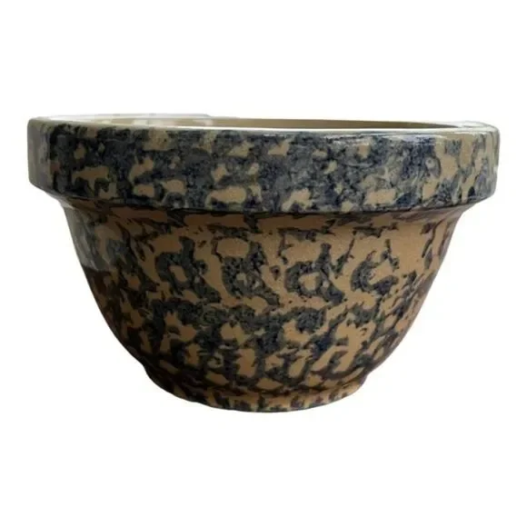 ROBINSON RANSBOTTOM pottery BLUE SPONGEWARE MIXING BOWL W/ SUNSET RIM PATTERN - Picture 2 of 5